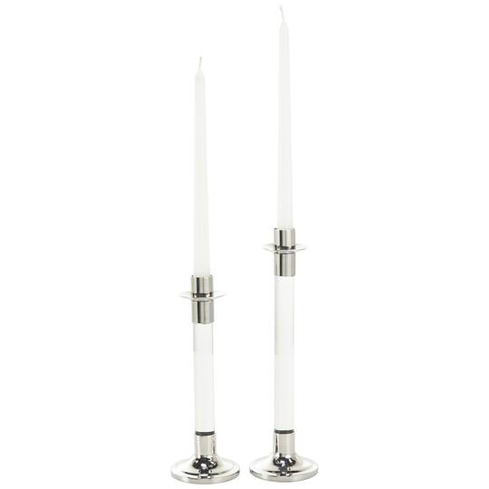Silver Stainless Steel Candle Holder with Clear Glass Center Set